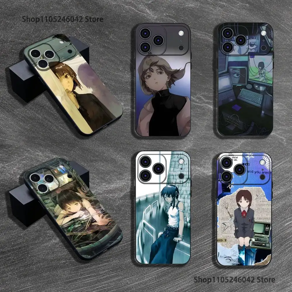 

L-Lain For iPhone 17,16,15,14,13,12,11,Pro,XS,Max,XR,Plus,E,SE4,Mini Black Soft Cover Phone Case