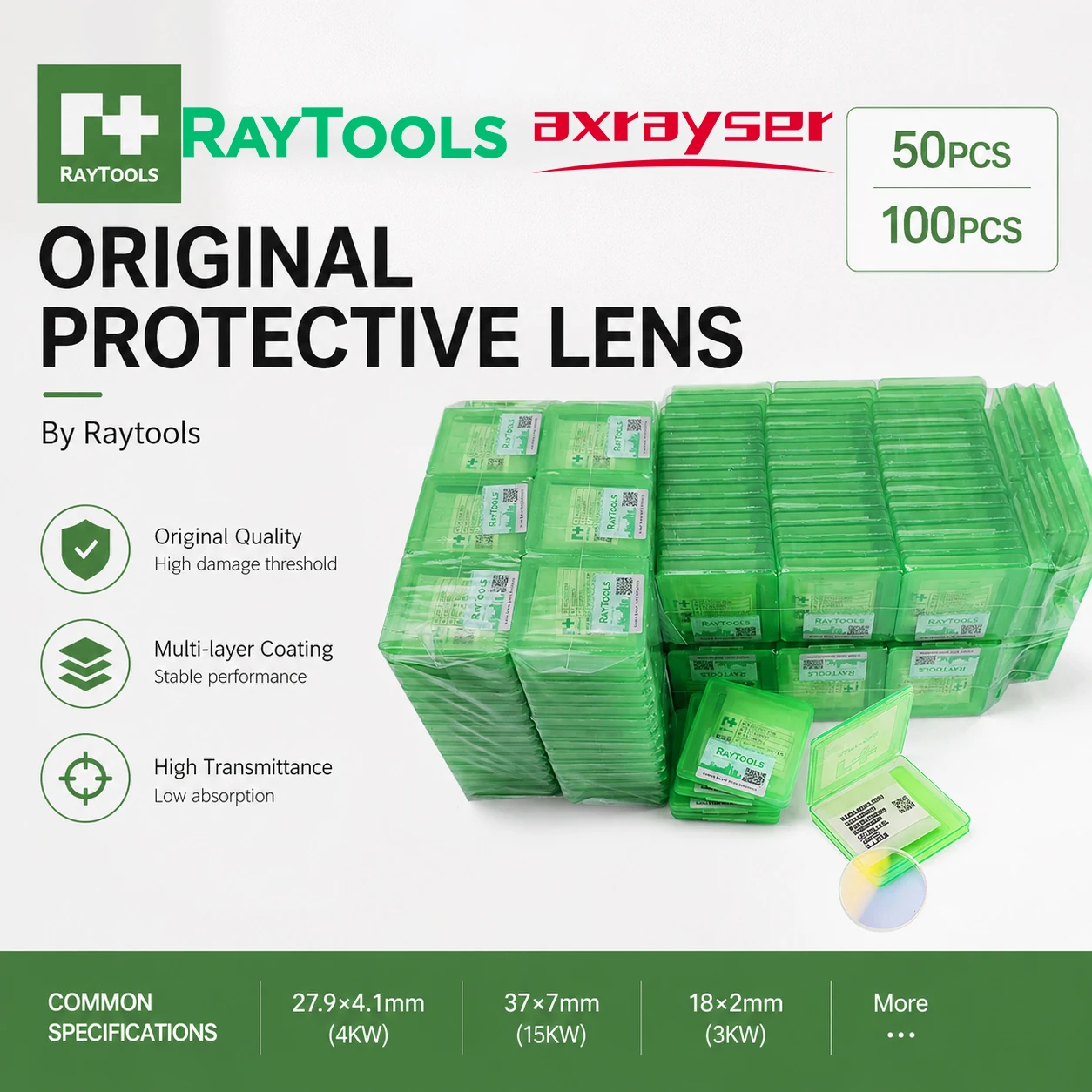 50PCS/100PCS Raytools Original Laser Protective Lens 18x2 3kw 27.9x4.1 4kw Protection Windows For Laser Cutting Machine