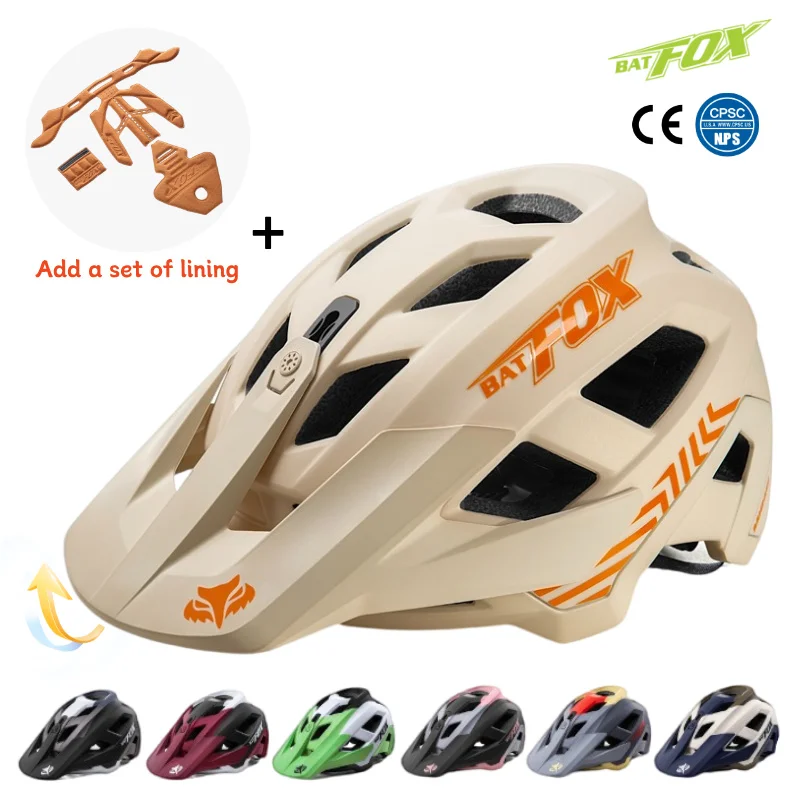 

BATFOX Bike Helmet Two sets of comfort lining Detachable Visor Adjustable Off road MTB bicycle helmets Men Women Cycling helmet