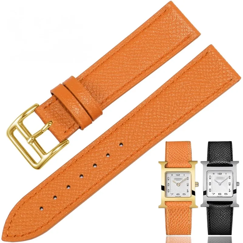 Litchi Grain Cowhide Strap With Substitute Hermes Hour HH1.210 501 Series Flat Interface Leather Watchband 12/14/16/18/20mm.