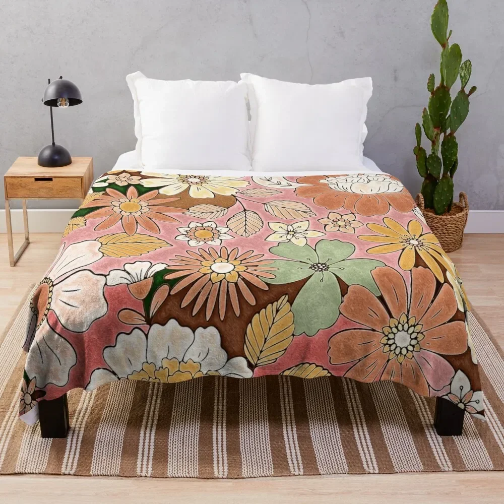 

Retro Flowers pink Throw Blanket Travel warm winter Blankets