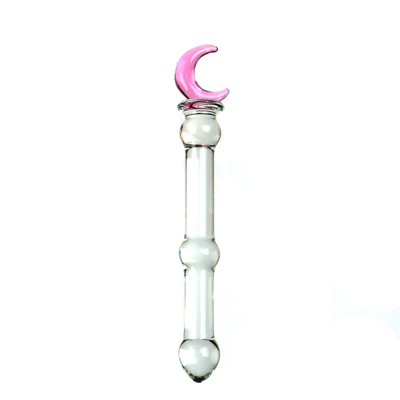 VaHppy Sex Toys For Girls Lesbian Glass Pink Dildos Artificial Penis Love/Cubs/Moon /Pentagram 17*2.4cm Masturbation Anal Plugs