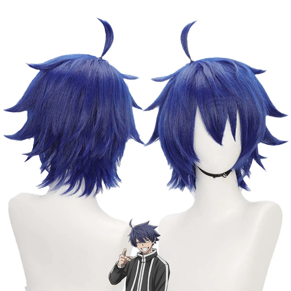 

Men Anime Tougen Anki Shiki Ichinose Cosplay Short Dark Blue Synthetic Hair Wig