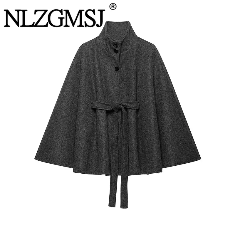 NLZGMSJ 2026 Women's Cape Jacket For Women Cloak Coat Stand Jackets Single-breasted Belt Overcoat Autumn New