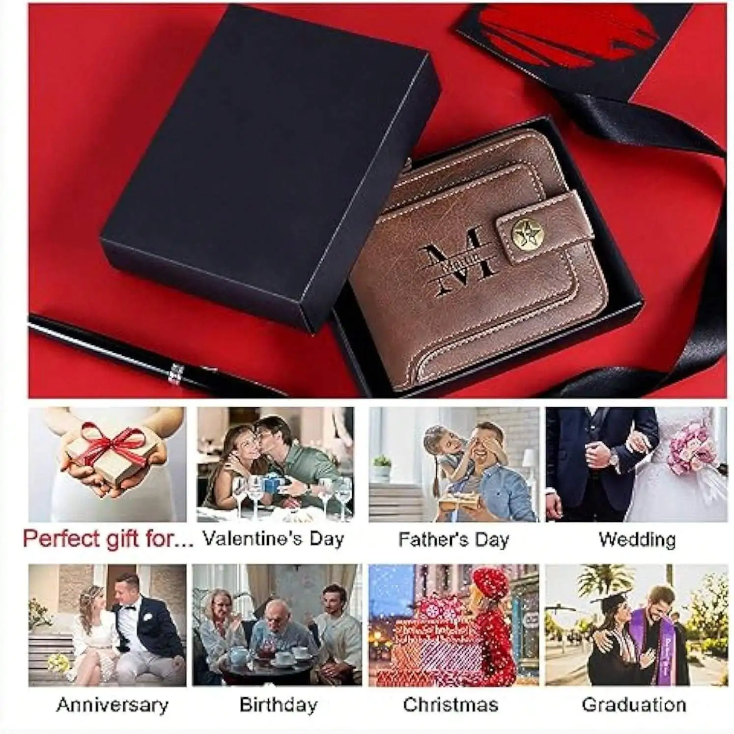 Personalized Men Wallet, Custom Engraved Birthday/Anniversary Wallets for Men Synthetic Leather Bifold Unique Customized Gift