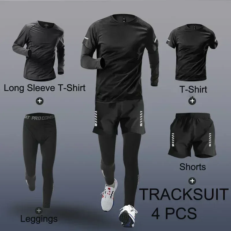 Mens Sportwear 2-4 PCS Sets Tracksuit Sport Suits Men Sports Quick Drying Running Sets Joggers Training Gym Fitness Workout