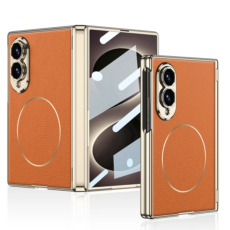 Funda de lujo para Samsung Galaxy Z Fold 8 Wide 5G, cuero mate electrochapado, carga inalámbrica magnética, bisagra con película templada 6