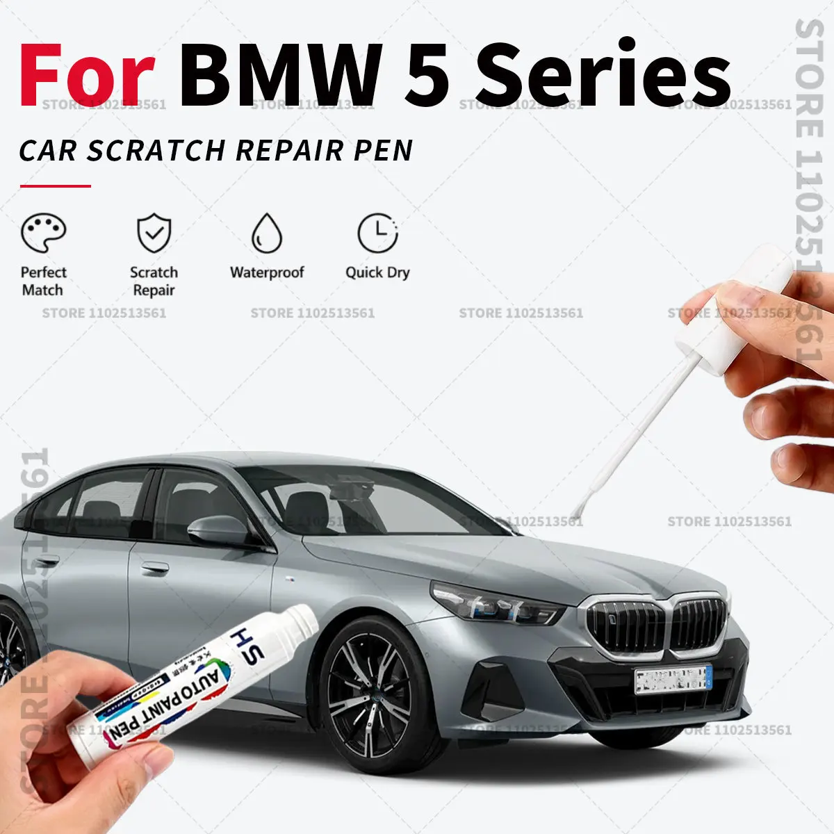 Car Touch Up Paint Pen Quick Repair Scratch Remover Auto Paint Brush Easy Application For 1972-2025 BMW 5 Series White Black