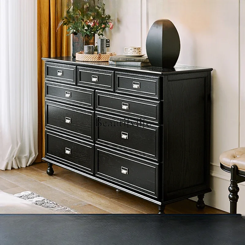 

French retro nine-chest cabinet solid wood storage French storage cabinet
