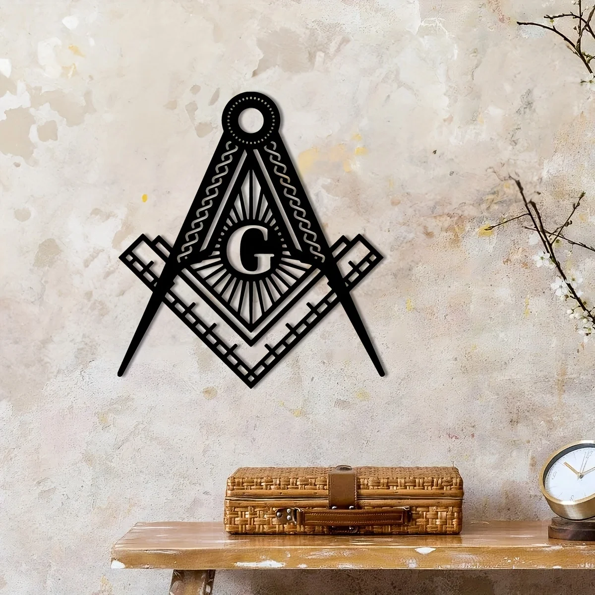 Freemasons Masonic Emblem Metal Wall Plaque - Geometric Design with Intricate Patterns, Durable Iron Indoor Father'S