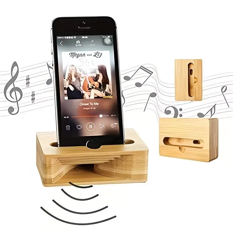 

1pcs Bamboo Phone Stand with Mini Speaker – Amplifies Sound, Universal Smartphone Compatible