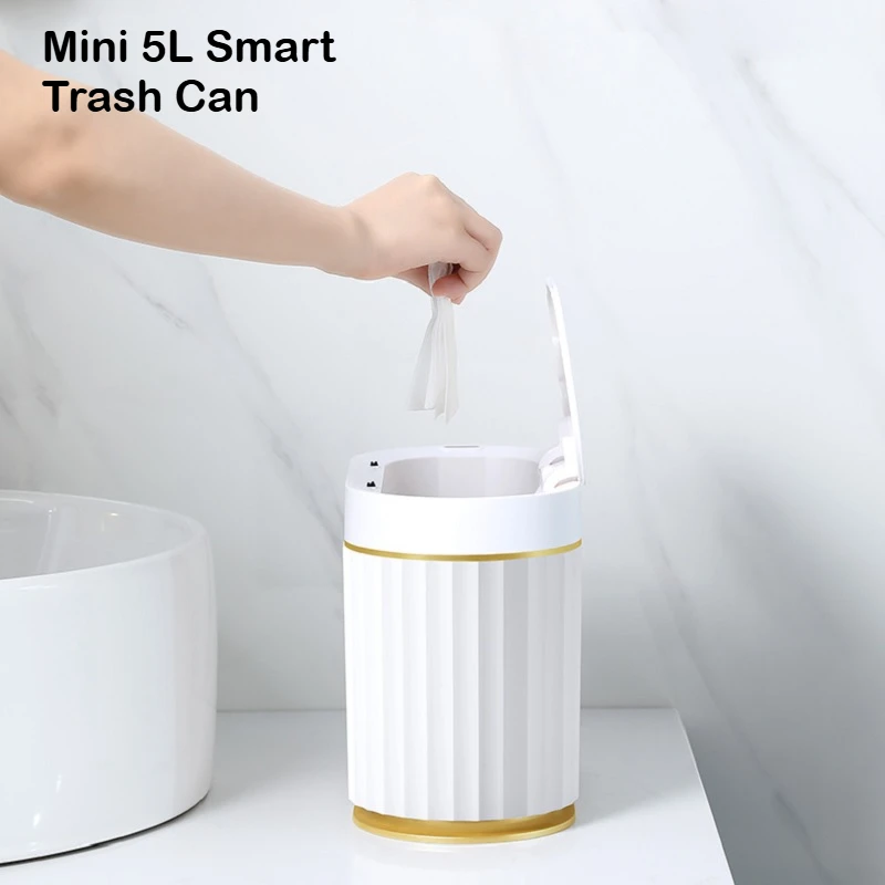 5L Smart Sensor Trash Can Desk Small Lovely Mini Light Luxury Wind Mini Basket Bucket Small Trash Bin for Desk Desktop Bin