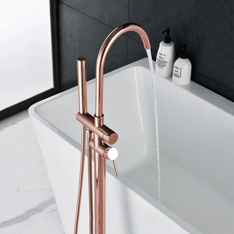 Freestanding Bathtub Faucet Tub Floor Mount Bathroom Faucets Double Handles with Hand Shower Brass Material Bath Water Tap