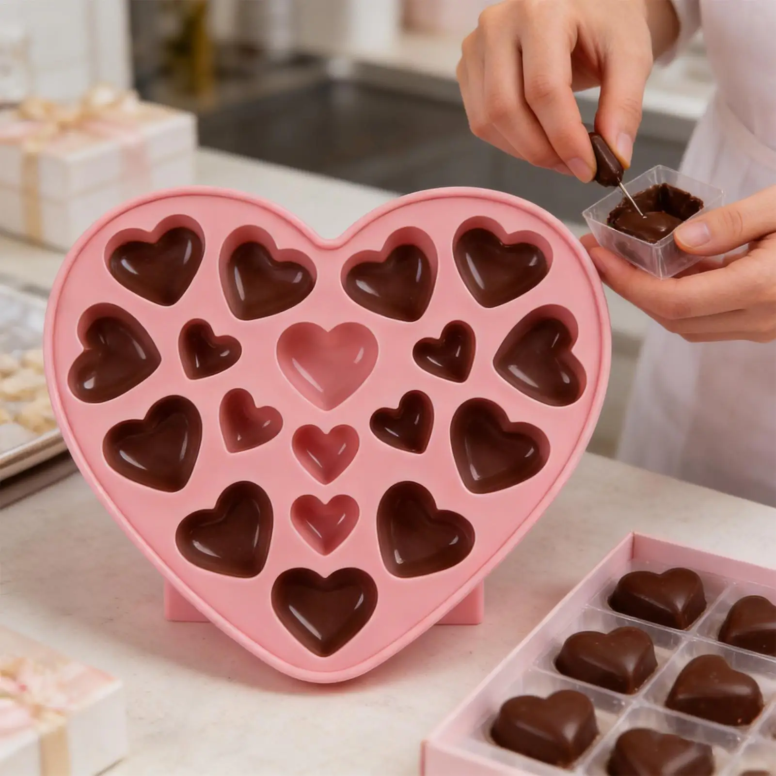 Love Silicone Chocolate Mold Silicone Heart Candy Jelly Baking Set Ice Cake Mould Candle Soap Making Set Valentine's Day Gifts
