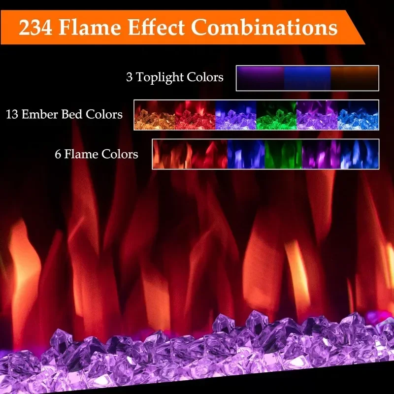 Smart Control via App, Recessed & Wall Mounted Fireplace Heater with Thermostat, Slim Frame, Multi-Color Combinations