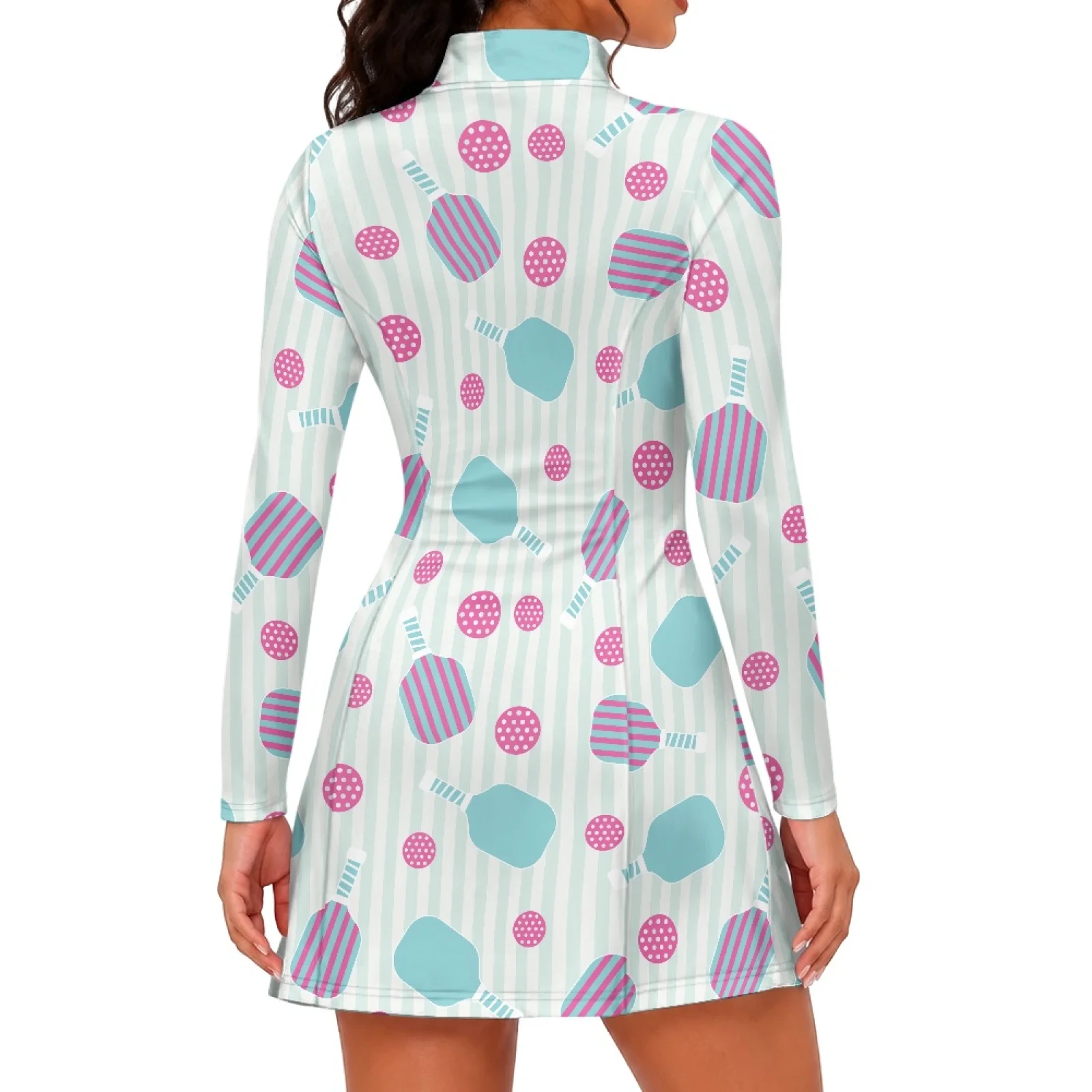 PENSTROLL Paddle Ball Pattern Workout Athletic Dress 2 PCS Sportswear Quarter Zip Collar Golf Outfits for Summer Tennis