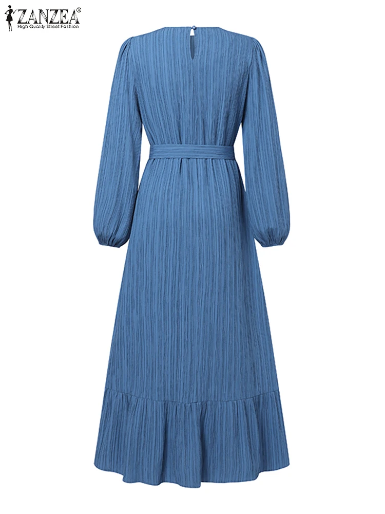 فستان إسلامي أنيق للخريف بأكمام طويلة من ZANZEA عباية نسائية أنيقة للحفلات فساتين رمضان IsIamic رداء ربيعي بحزام فيستدو 2026 #5