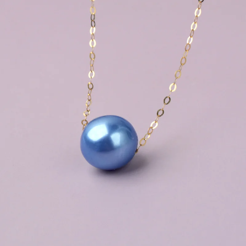 

XF800 Real 18K Gold Natural Pearl Necklace Pendant Au750 Fine Jewelry Blueberry Round Wedding Gift For Women D349