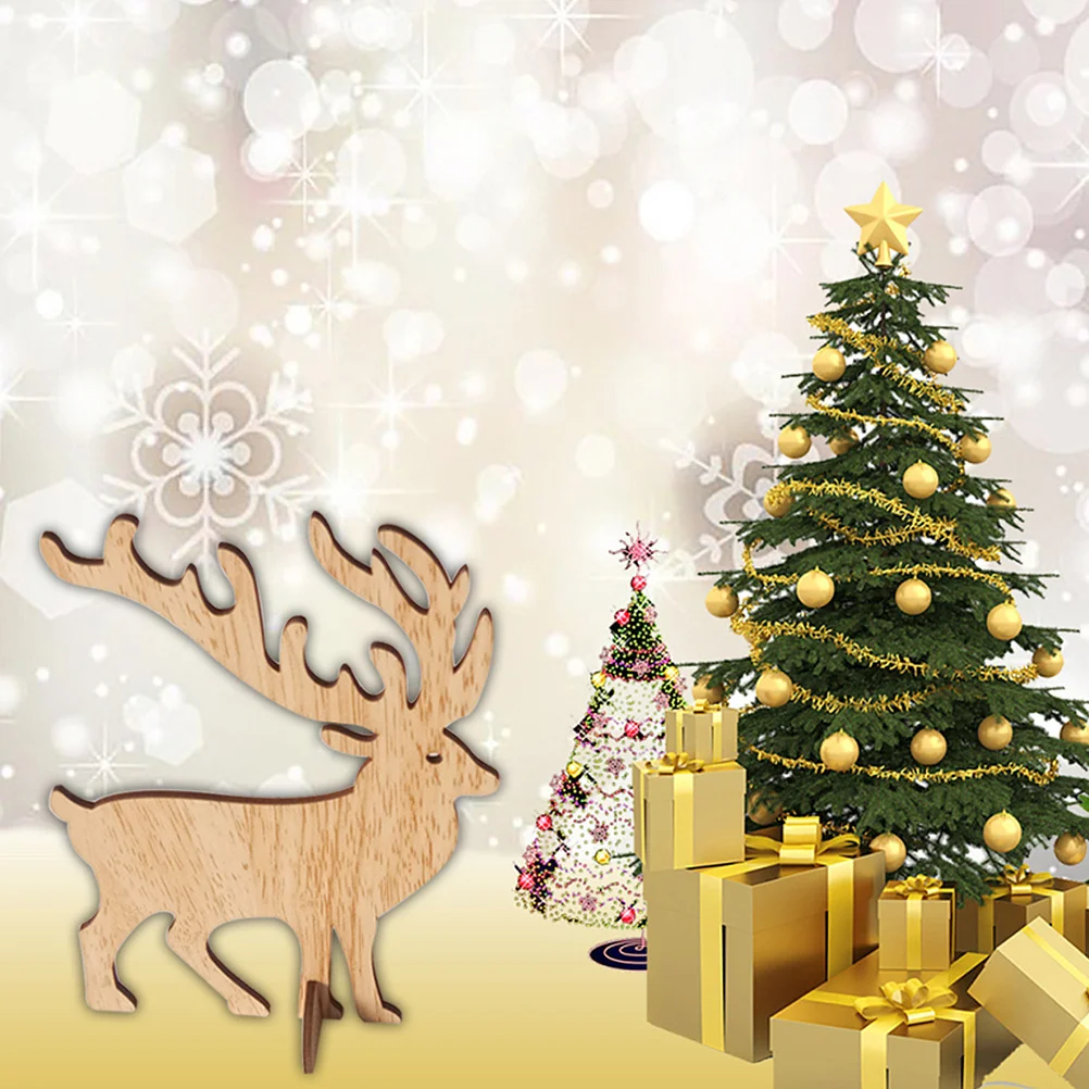 

6Pcs Portable Wooden Elk Ornament Simple Cartoon Elk Desktop Decor Stable Wood Sculpture for Home Office Coffee Shop Decoration