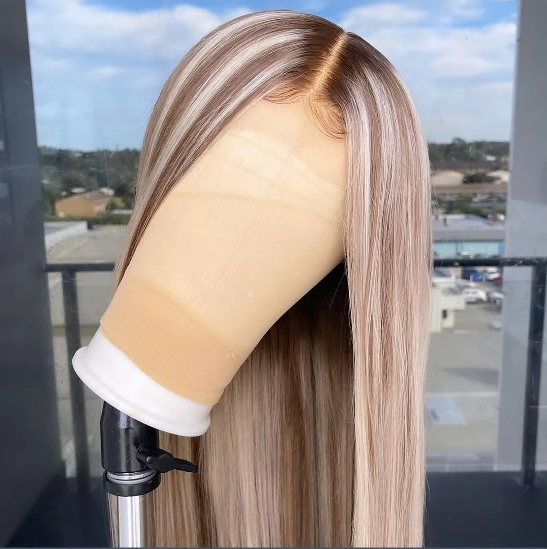 Women Lady Long Straight Lace Front Wig Natural Golden Honey Blonde Highlights HD Lace Wigs for Women Party Reze maomao cosplay