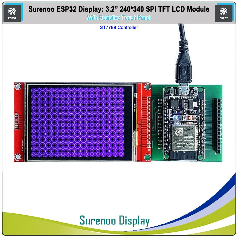 Surenoo ESP32 3,2 pulgadas 240*320 Serial SPI TFT LCD módulo Panel pantalla táctil resistiva RTP para Arduino
