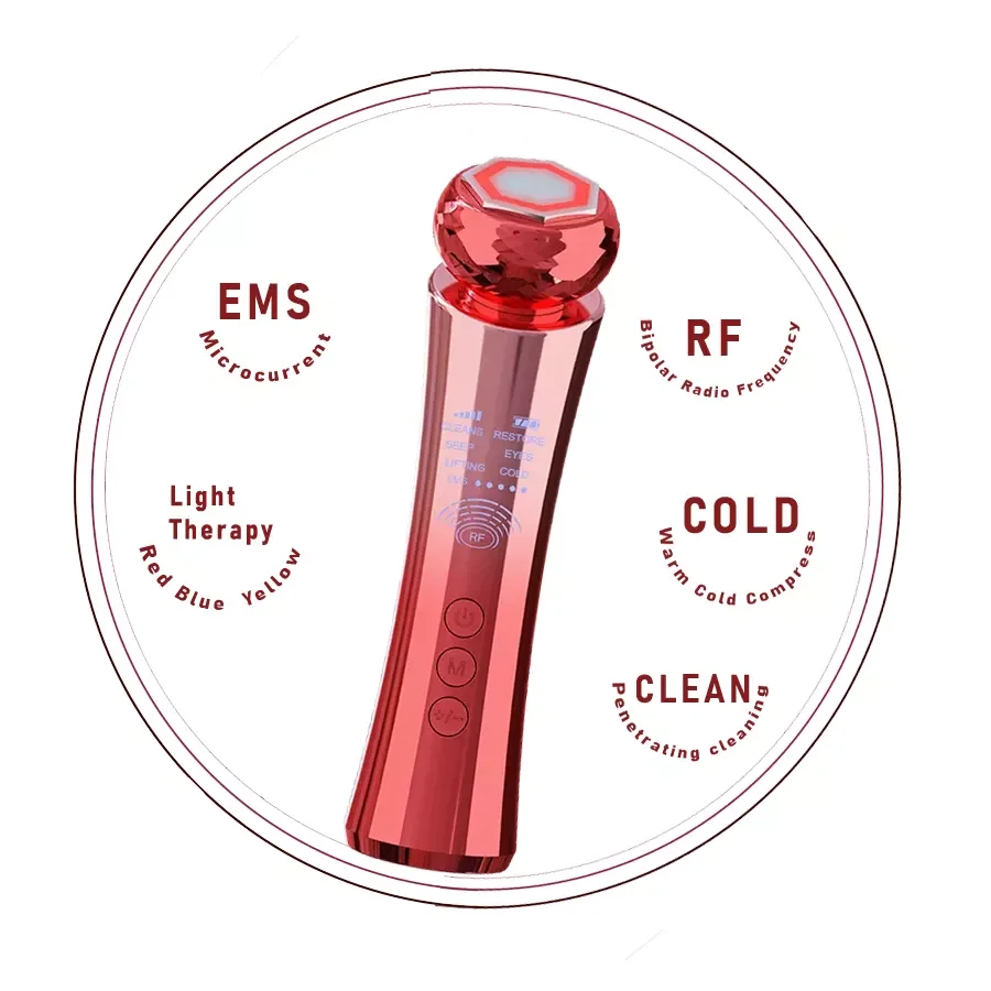 Dispositivo de estiramiento facial 7 en 1 para el hogar, dispositivo de estiramiento facial de microcorriente, Ems Rf, antiarrugas, antienvejecimiento, para estiramiento de la piel, 2023