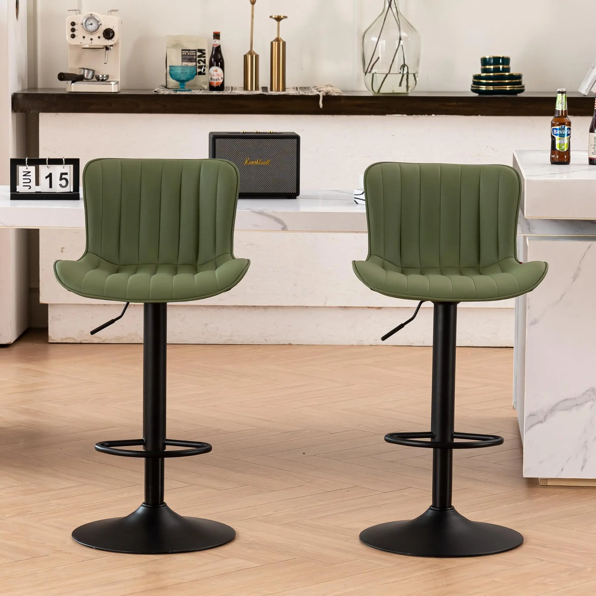 Factory Wholesale Green Bar Stools Restaurant Chair Sets Kitchen Pu Leather Swivel Bar Chair Bar Stools