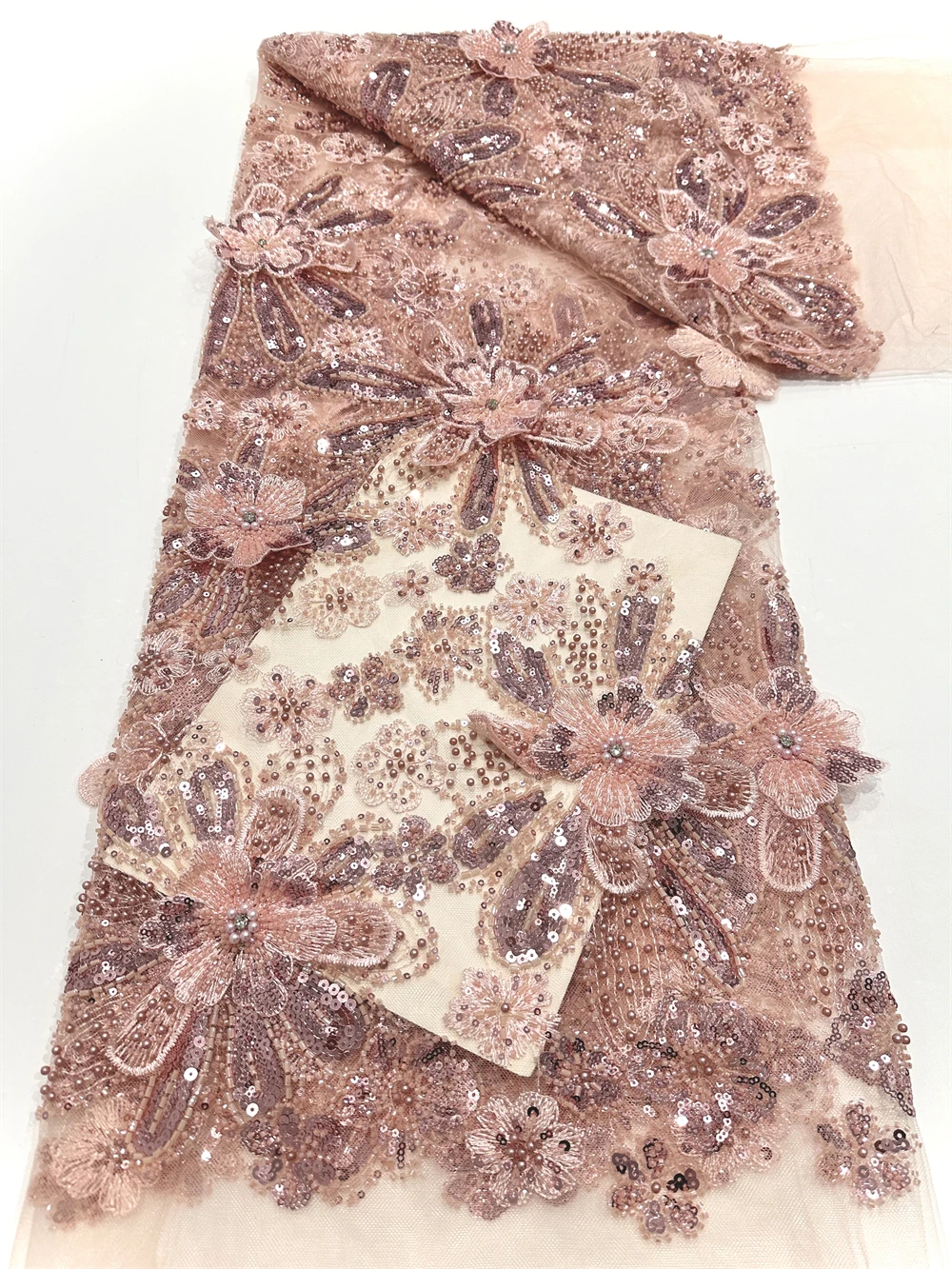 African Heavy Beaded Lace Fabric Nigerian Sequins Groom Lace Fabric Wedding Party Dress Sewing High Quality 5 Yards 2025