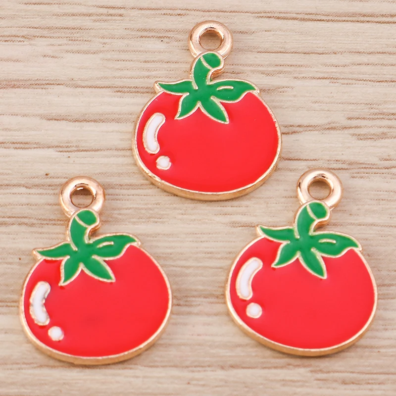 10 Stück 13x17mm süße Lebensmittel Charms Emaille Tomaten Charms Anhänger für Schmuckherstellung Halsketten Ohrringe Armbänder DIY Bastelbedarf – Detail 3