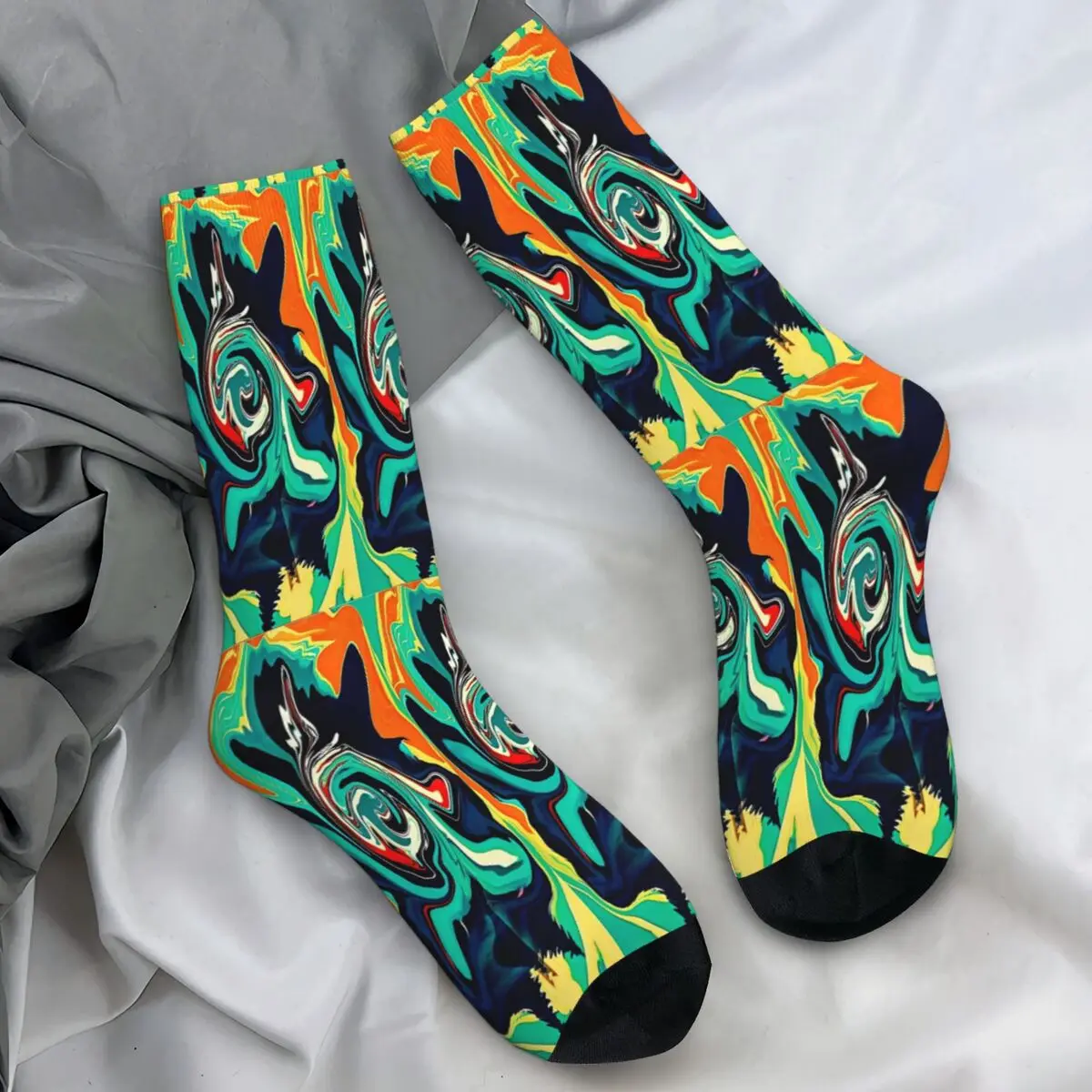 Abstract Fluid Retro Art Stockings Colorful Marble Painting Pattern Pattern Socks Winter Anti Skid Socks Men Climbing Socks