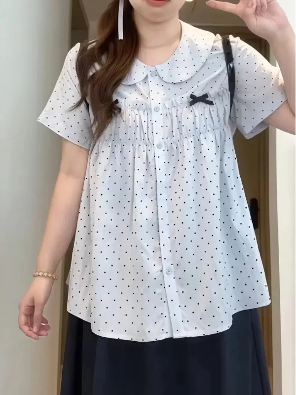 

plus Size Korean Style College Girl Doll Collar Shirt Women's Slimming Commute Feel Top Summer New Style Fashionable Blouse