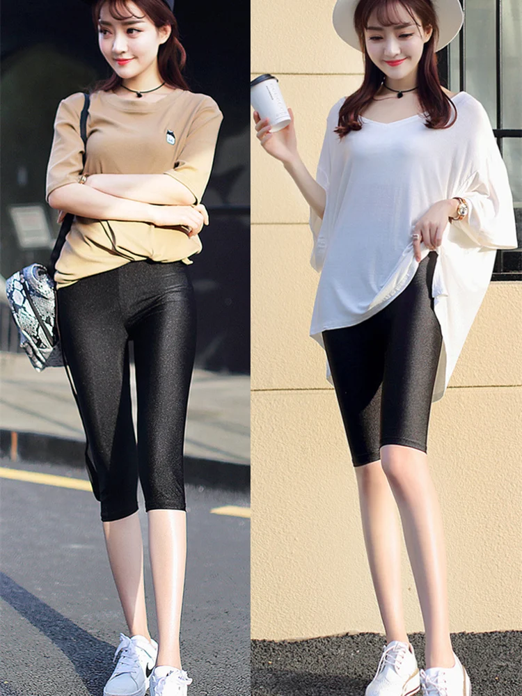 光沢のある薄い女性用ベースレイヤーパンツ春夏アウトドアウェアブラ7/9丈タイトスリムSOS接続パンツ