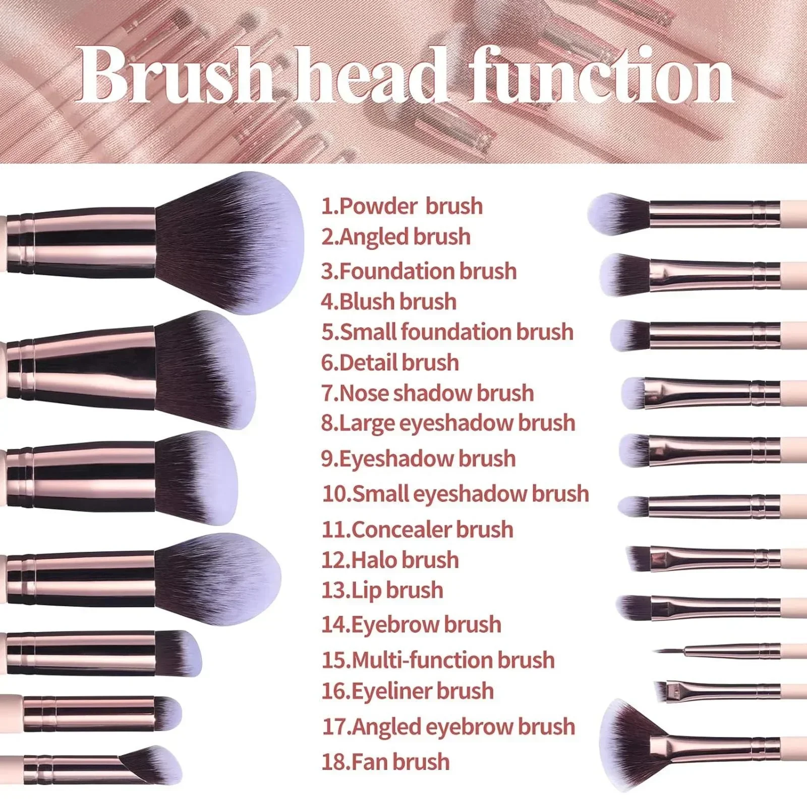 18PCS Makeup Brush Set with Sponge Egg Swivel Organizer Professional Eyeshadow Foundation Blush Tools for Beauty Makeup