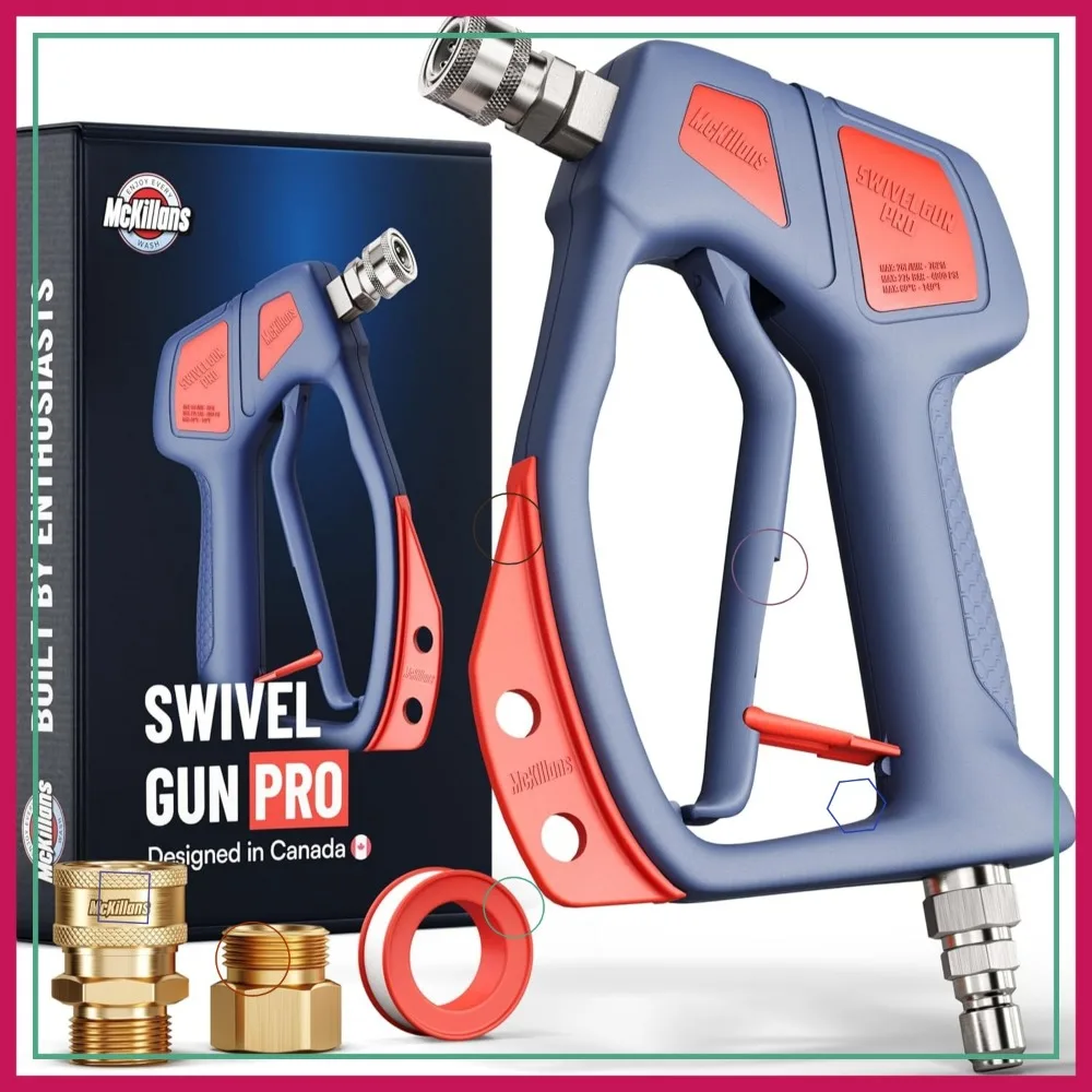 Drehbare Hochdruckreinigerpistole mit Schnellanschluss – max. 4000 PSI, Düsenhalter, knicksicheres Design