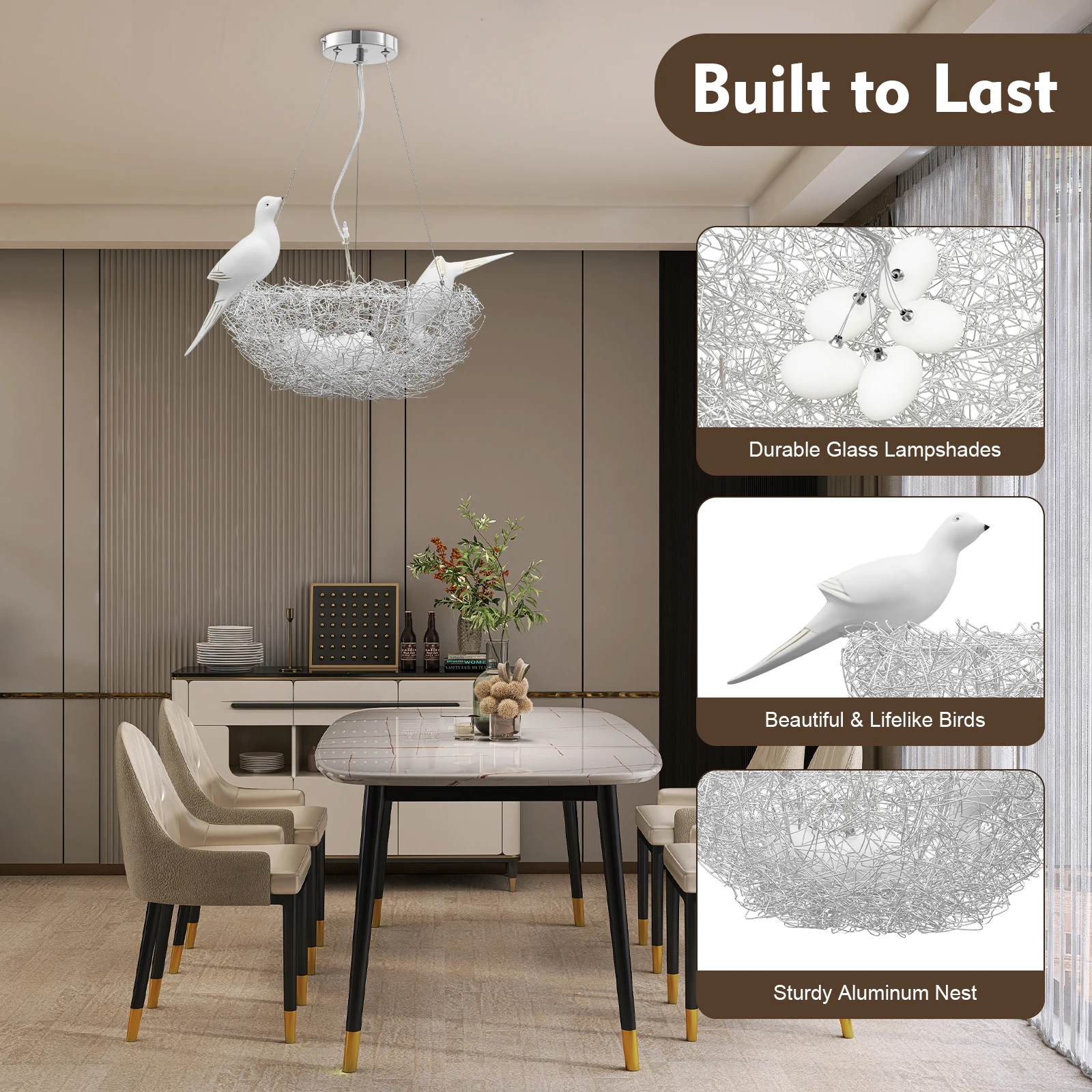 Modern Pendant Light, 5 Lights Adjustable Bird Nest Chandelier 40*40*19cm, 110-220V Creative LED Hanging Ceiling Light Fixtur for Restaurant , Kitchen, Hall, Corridor