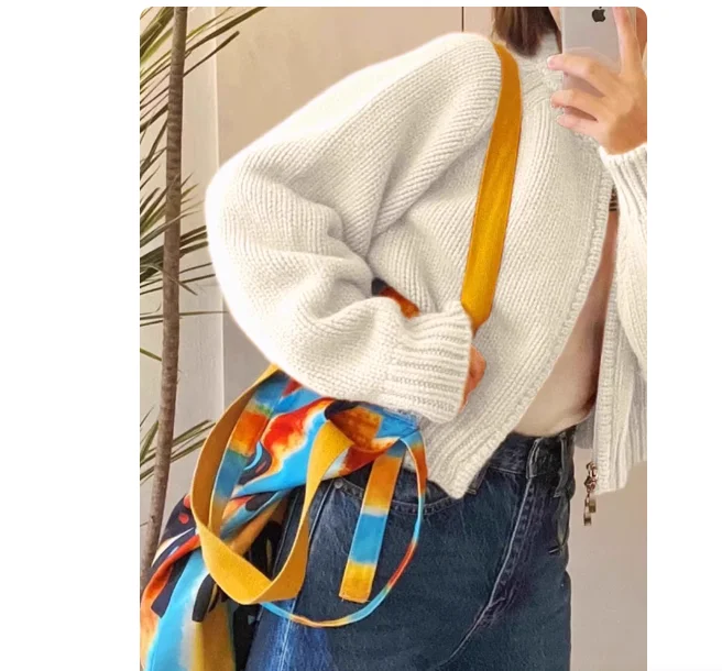 

Blue sweater jacket women's knitted cardigan soft waxy retro national tide brand autumn wear zipper top commuter sweater