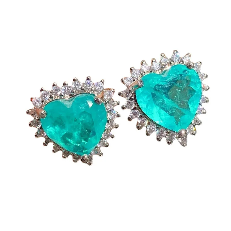 Jianjie Charming Women's Lake Blue Color Heart Shape Brilliant Zircon Earrings Delicate Shining Party Banquet New Ear Jewelry - view 5