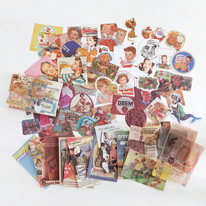 Yoofun 60 Stück/Packung Multi-Material-Aufkleberpaket, Vintage-Pilz, Pflanzen, Schmetterlinge, Aufkleber für Tagebuch, Scrapbooking, Basteln