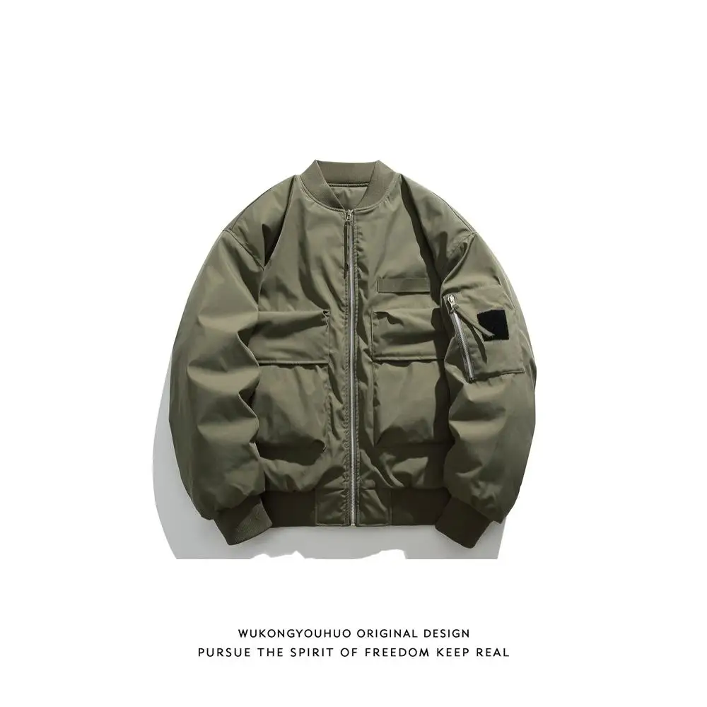 

Warm Cotton Pilot Jaet for Men Street Sle Versatile Winter Outerwear Youth Faion Loose Fit with Multiple kets