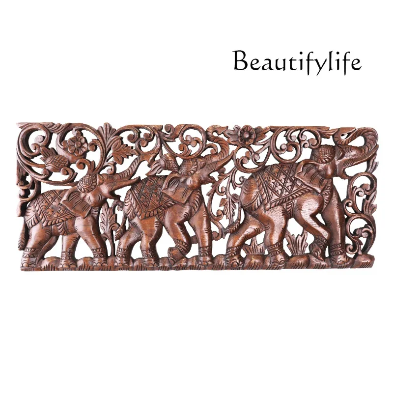 South East Asia Solid wood hollow elephant carving board wall decoration porch background wall decoration pendant