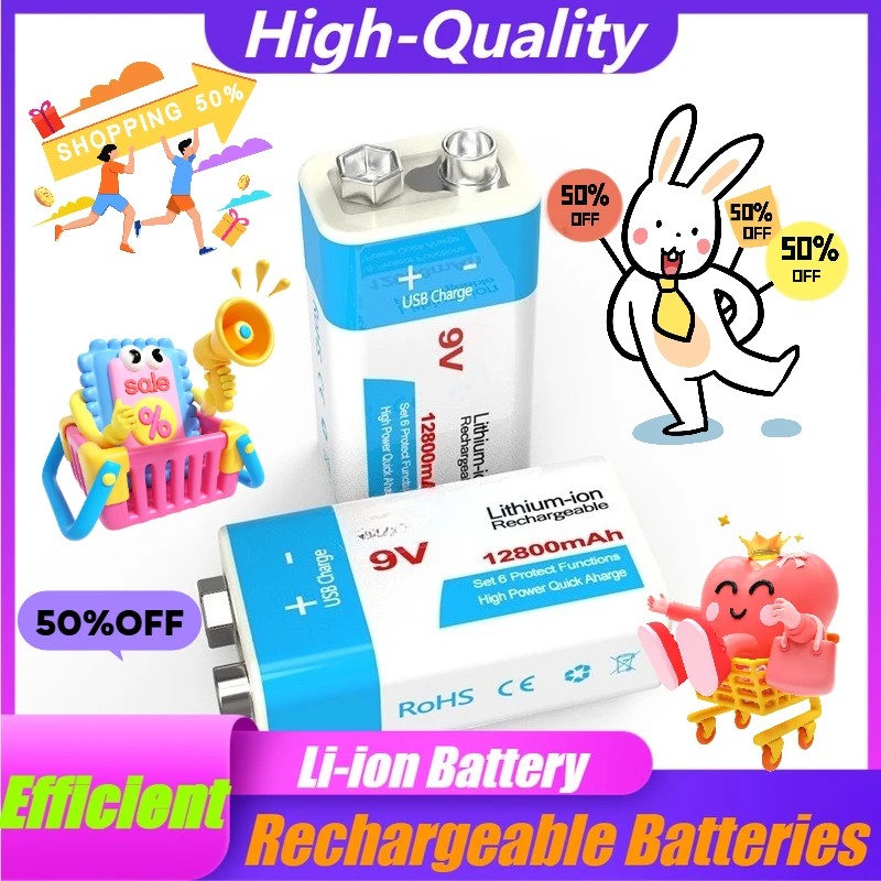 

9V 9900mAh/12800mAh USB Rechargeable Batteries, Suitable for Multimeters and Wireless Microphones