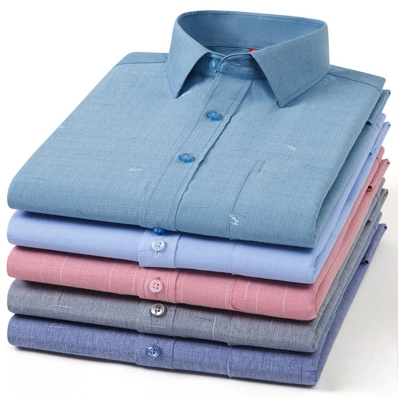 ModaL cotton long sleeve shirts for man slim fit formal plian shirt plaid single pocket tops soft casual office elegant clothes