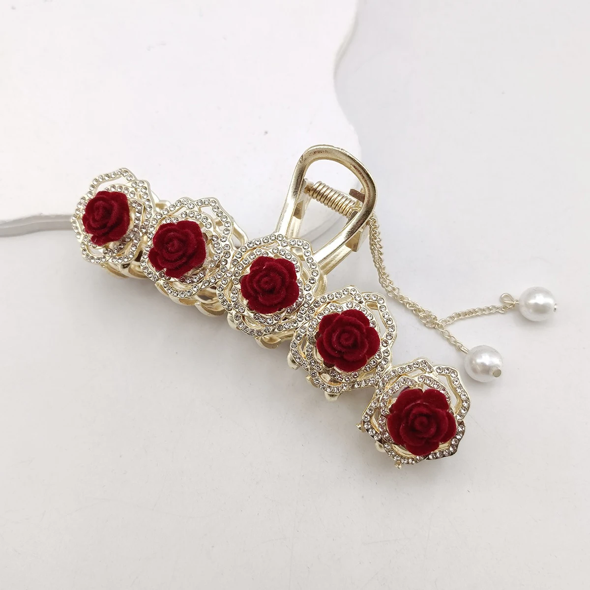 Mode Romatics Mode antike rote Rosen Blumen Haarklammern für Frauen DiamondMetal Haarschmuck – Detail 7