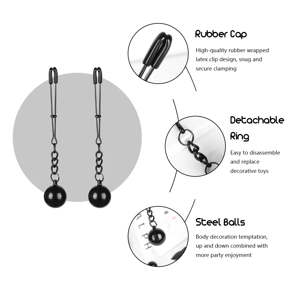 Nipple Clamp Metal Balls with Weights Adjustable Nipple Clip Body Jewelry for Women and Couples