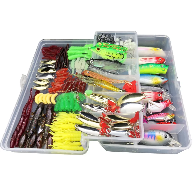 18pcs Soft and Hard Bait Set Gear Layer Minnow Metal Jig Spoon For Bass Pike Crank Tackle Accessories with Box Fishing Lure Kit