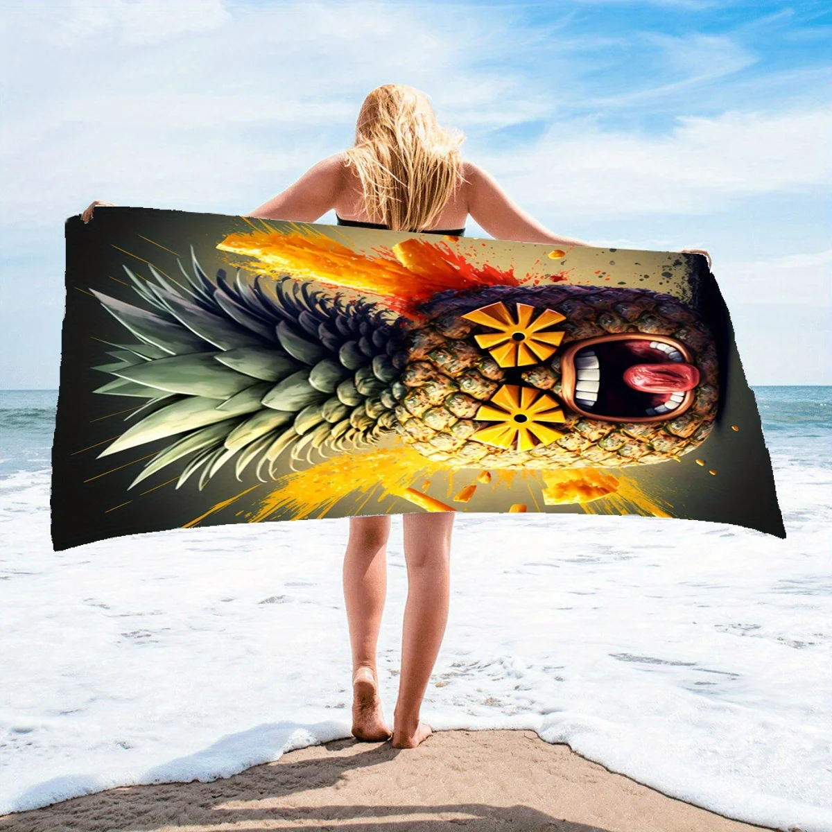 1pc Crazy Pineapple Beach Towel - Perfect for Beach Trips, Outdoor Adventures, Travel, Soft and Cozy Bath Towel Blanket