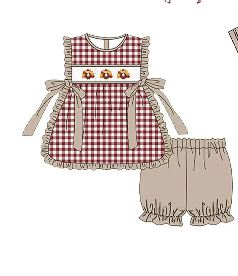 Fashion Kids Thanksgiving Turkey Print Outfits Girls Dresses Plain Sibling Sets Boutique Wholesale Holiday Boys Girls Clothing