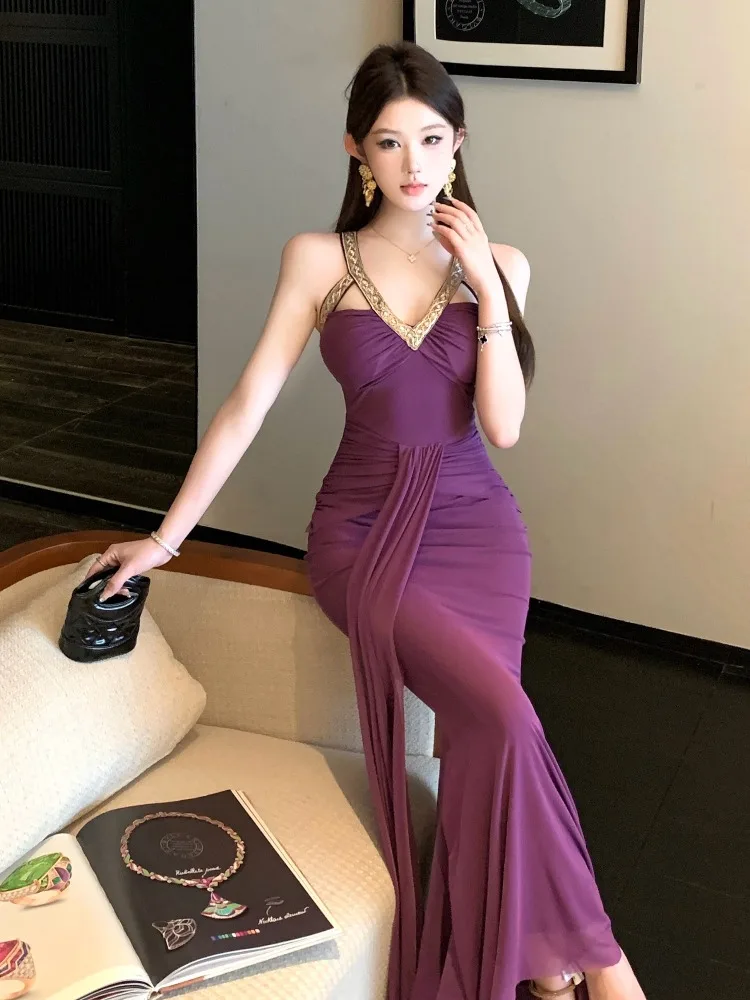 

Ele Purple Strapl Dr женская летняя высокая сексуальная облегающая длинная юбка Pure Desire с застежкой на талии торжественное платье