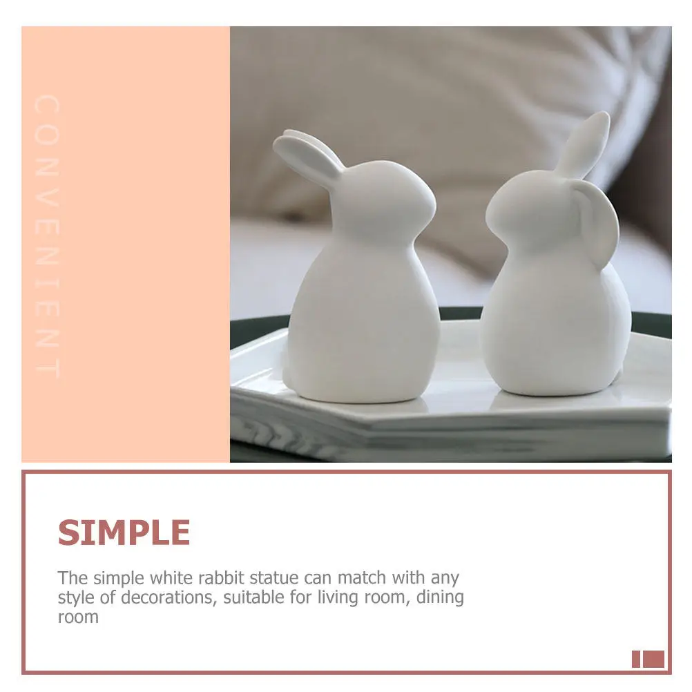 2Pcs Premium Ceramic Rabbit Statues Couple Design Small Rabbit Ornament for Desktop Tabletop Living Room Dining Room Office