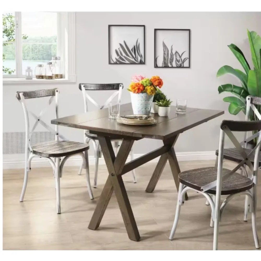 

McKayla Потертый коричневый деревянный обеденный стол с откидной крышкой, потертая коричневая отделка